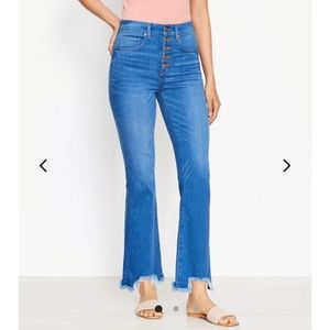 Loft NWOT Petite Chewed Hem Button Front High Rise Kick Crop Jeans